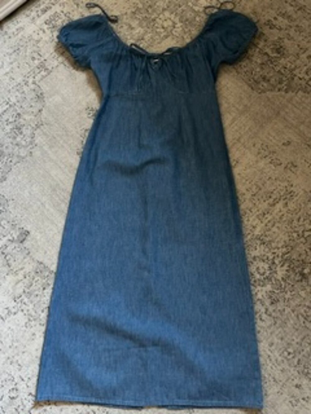 Old Navy Chambray Mid Dress Tie-Front Puff Sleeves Women's XS